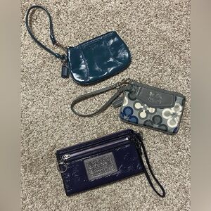 Lot of 3 Designer Coach Blue/Cool Tone Wristlets/Wallets EUC